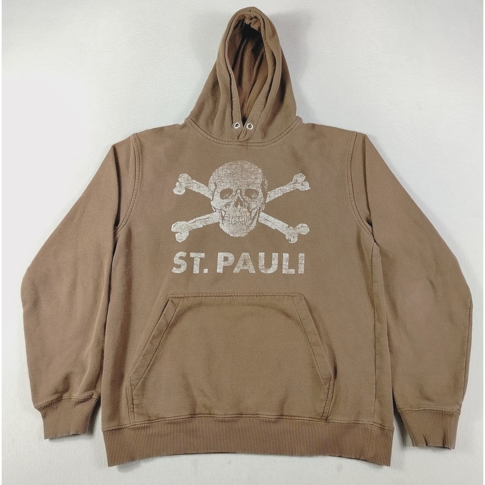 Vintage St. Pauli Sweatshirt Hoodie Mens Medium Brown Y2K Cross Bone Skull